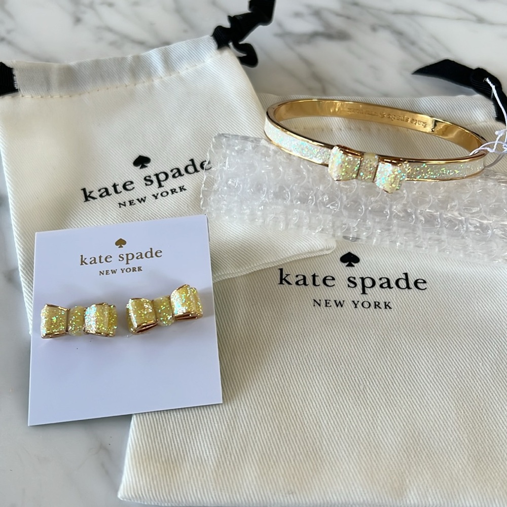 Kate Spade Bow Stud Earrings and Bangle Bracelet Set - Brand New